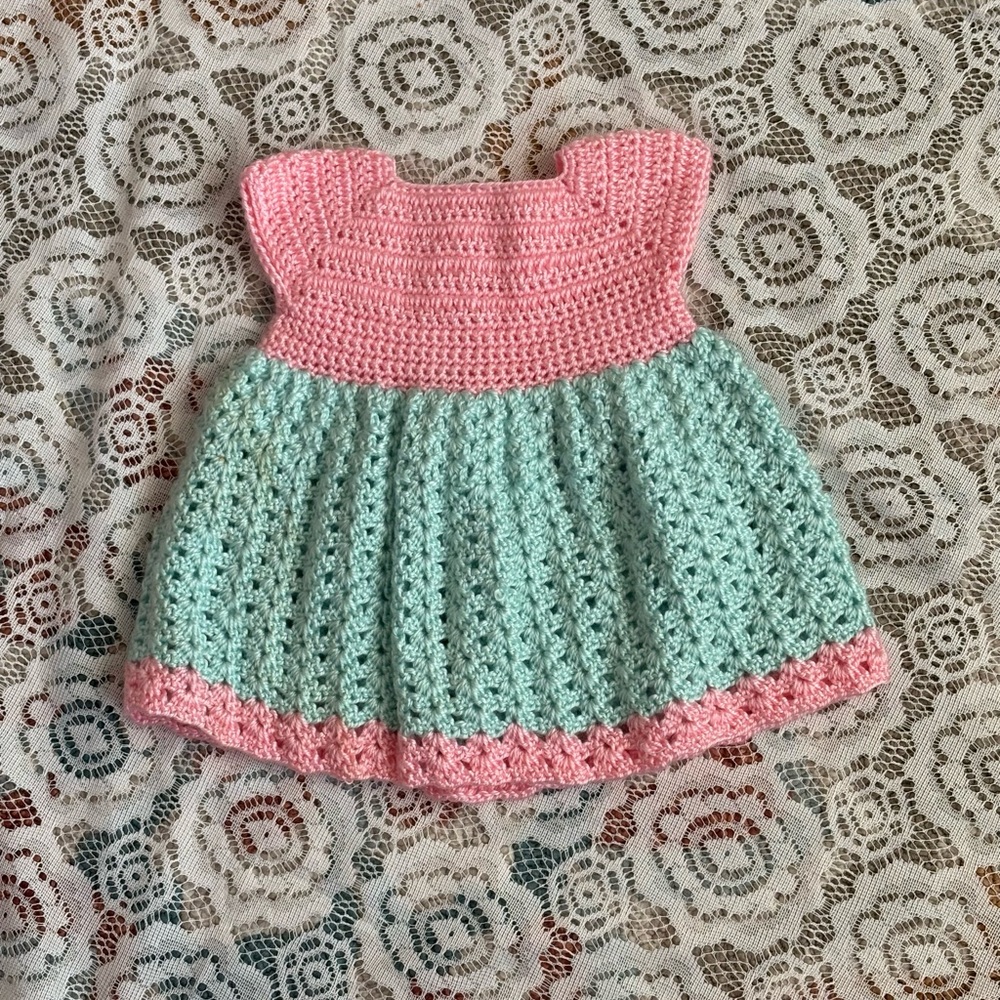 Pink and Turquoise Crochet Baby Dress